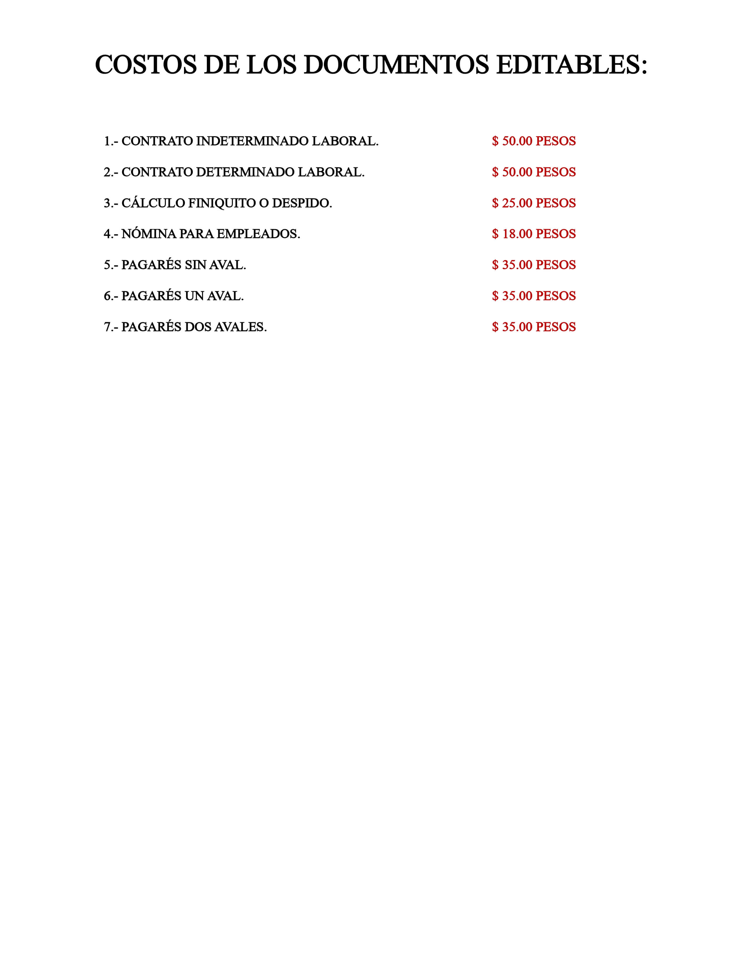 Precios y Servicios